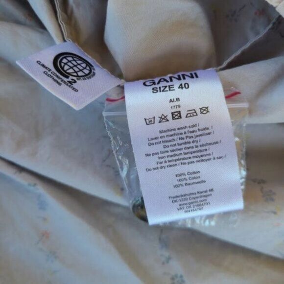 Ganni Gray Floral‎ Print Ruffle Poplin Tiered A-line Pocket Midi Sundress L - Picture 8 of 11